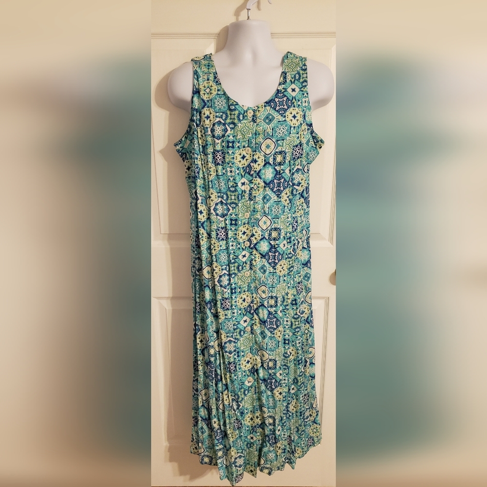 EUC Koret Brand Sleeveless Teal and Navy Maxi Dress Size L